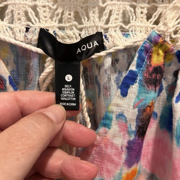 Aqua By Bloomingdale's Lace Crochet Mini Dress Womens Large Fit And Flare - Picture 7 of 9